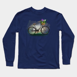 Fahrrad retro mit Blumen Long Sleeve T-Shirt